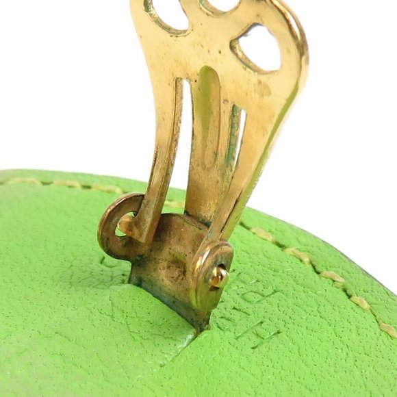 Auth HERMES Triangle Clip on Earrings Green/Gold Leather/Metal - Picture 7 of 11
